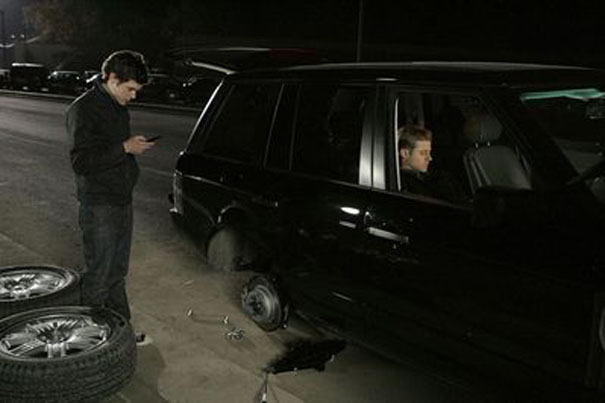 Seth and Ryan in broken down car